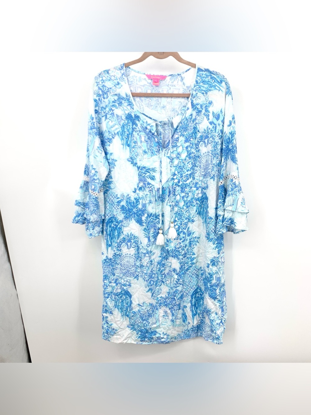 Lilly Pulitzer Women Size Large Dress Azita Tunic Blue White Toile Me About It